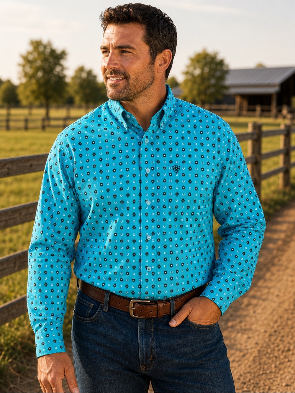 Ariat Mens Manuel Classic Long Sleeve Western Button Up Shirt Size XL Turquoise